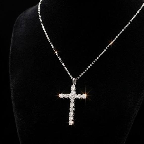 Moissanite Jewelry - NWT .79 CT Moissanite Cross Pendant Necklace .925 Sterling Silver Retails $599